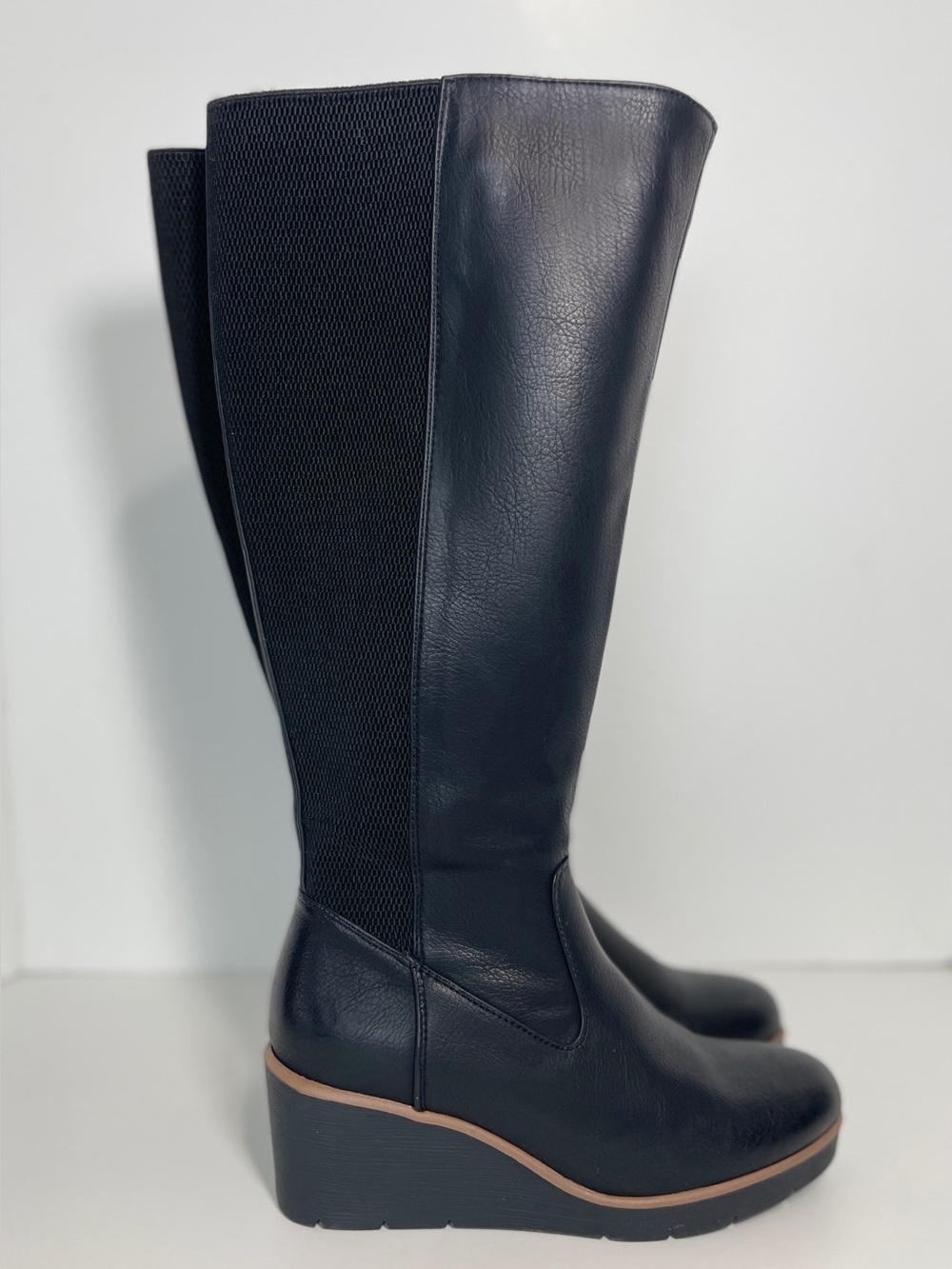 SOUL Naturalizer Adrian Black Tall Boots Women!s Sz 8M Wide Calf Wedge
